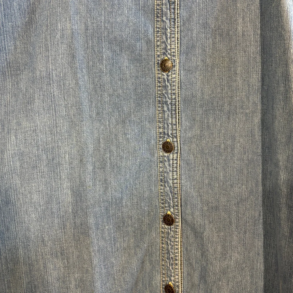 CHAPS Denim Button Down Maxi Blue Skirt Women’s Size 14 Front Pockets Modest